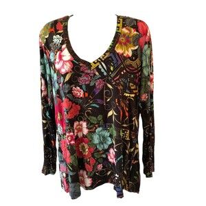 NWT Johnny Was Peace Favorite Long Sleeve V-Neck Tee Size Large